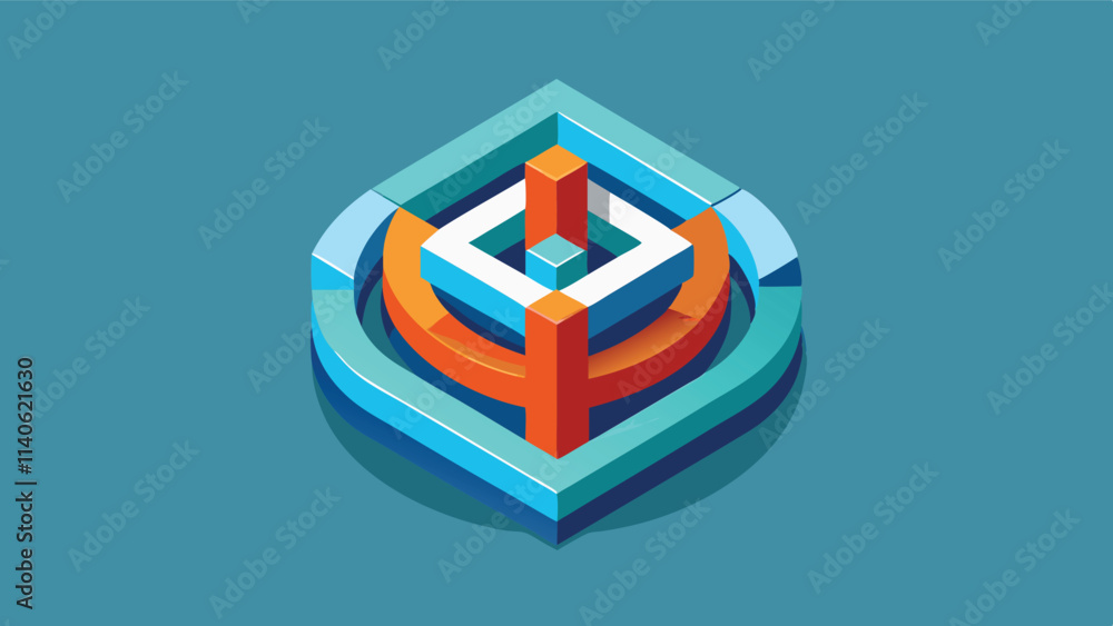 Leinwandbilder Geometric vector design featuring a colorful cube surrounded by a circular frame on a dark background, emphasizing modern abstract art