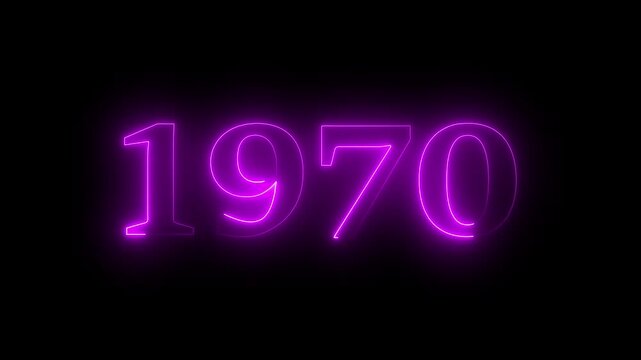 1970 neon line text. Abstract 1970 neon text animation, Glowing neon number text background 4k video.