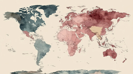 Obraz premium Serene watercolor world map soft pastel colors evoke sense of calm and global connection
