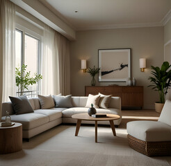 Fototapeta premium modern living room with sofa AI generative