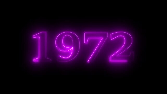 1972 neon line text. Abstract 1972 neon text animation, Glowing neon number text background 4k video.