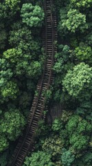 Fototapeta premium Old abandoned railway track disappearing into lush green forest
