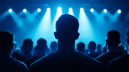 Audience immersed in concert under vibrant stage lighting.