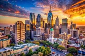 Philadelphia Skyline Photography: Stunning Cityscape Images at Golden Hour, Aerial View, Panoramic Cityscape,  High-Resolution Photos