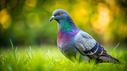 Pigeon on Grass: Rule of Thirds Photography - Bird, Nature, Wildlife, Outdoor, Park, Garden, Green, Feathers, Animal, City Bird, Urban Wildlife, Avian, Feathered Friend, Street Pigeon