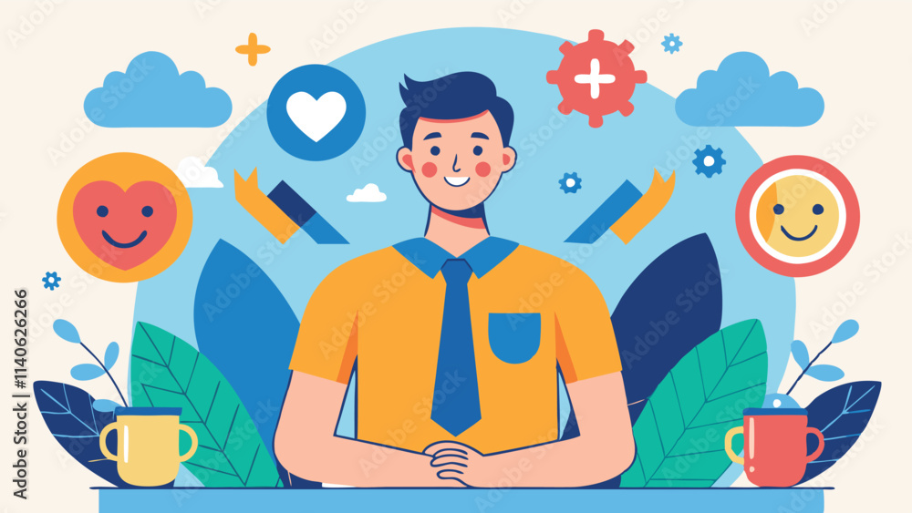 Poster vector illustration showcasing teamwork and creativity in a modern workplace with engaging elements 