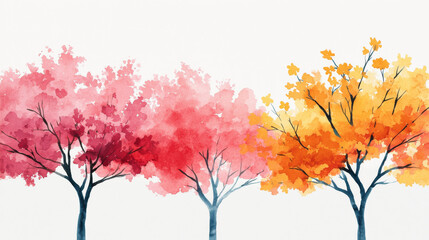 Vibrant watercolor trees showcasing beauty of autumn colors