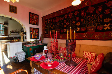 Ukrainian home decorated for Christmas traditional celebration