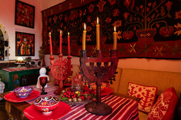 Ukrainian home decorated for Christmas traditional celebration