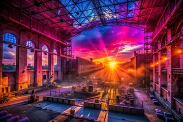 Fototapeta premium Pink Floyd Concert Dusk Urban Exploration Photography - Abandoned Building Gig