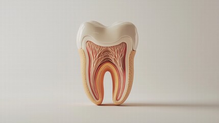 Detailed cross-section of a human tooth with roots and enamel. Dental education and anatomy