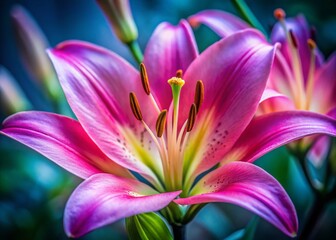 Fototapeta premium Pink Lily Flower Photography: Closeup Macro Images, Beautiful Pink Lilies, Delicate Pink Lily Blooms, Stunning Floral Photography