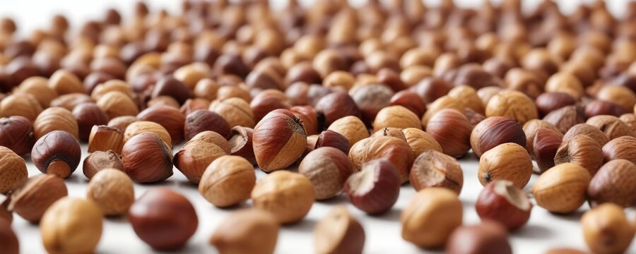 Beechnuts scattered on a plain white background, outdoor scenery, beechnut husks, forest floor