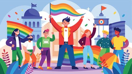 Celebration of pride and diversity in a vibrant urban setting with colorful flags and enthusiastic participants