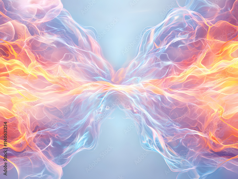 Poster dynamic flame-like abstract art digital creation vibrant colors soft background eye-level perspectiv