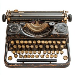 Vintage typewriter with worn keys and classic design on a neutral background