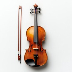 Fototapeta premium Violin and bow displayed on a plain background highlighting craftsmanship and elegance