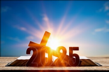 2025 new year with cross with sunrise background
