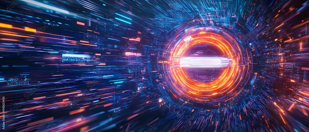 Poster dynamic energy flow futuristic space digital art visuals high-tech environment abstract viewpoint sc