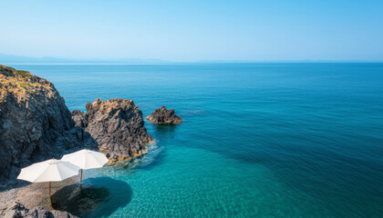 serene coastal view featuring rugged cliffs and tranquil sea