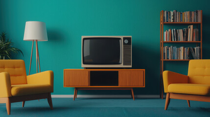 Retro living room with furniture and tv vintage