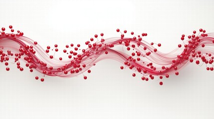 Abstract composition of red spheres flowing in wave pattern on white background. Modern design concept.