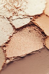 Close-up photography of cosmetics including eyeshadow, highlighter, and blush textures. Perfect for beauty and makeup designs.