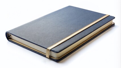 Premium Corporate Notebook, Closed, Elastic Band, White Background, High-Resolution Image, Professional Stationery, Office Supplies, Business Notebook