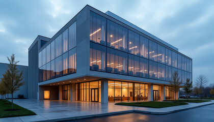 Fototapeta premium Large business center building in the evening