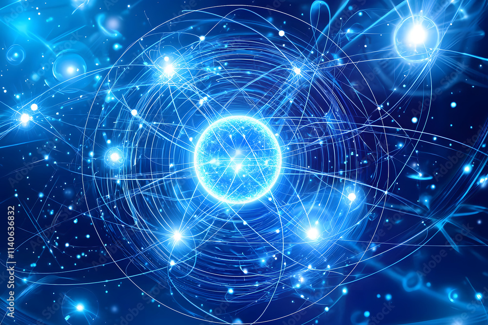 Poster dynamic atomic interactions in a cosmic environment exploring quantum physics and particle behavior