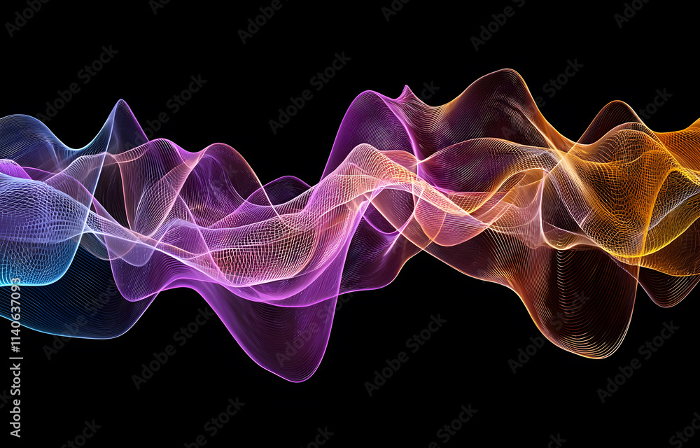 Poster dynamic wave patterns abstract art digital visualization dark background aesthetic perspective creat