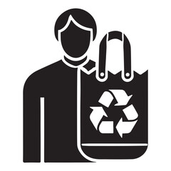 Person with a Reusable Bag Silhouette Vector Illustration, Solid White Background.