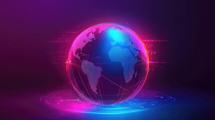 Fototapeta premium A futuristic representation of global connections, a globe surrounded by spinning holographic data points, sci-fi, high resolution, vibrant tones 