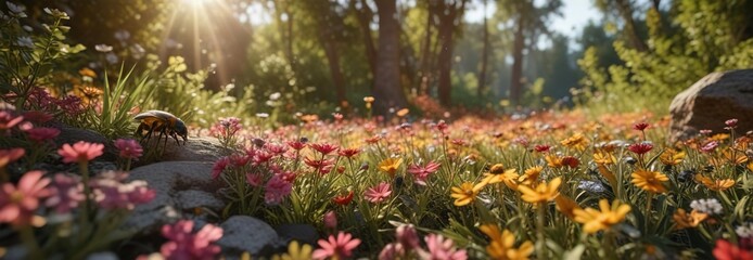 Fototapeta premium Eine Biene in einem Sonnenhut unter gelben Blumenwiesen, bee hive, flower field, insect photography