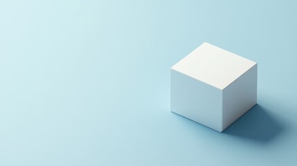 Fototapeta premium Single white cube on light blue background.
