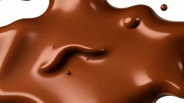 3D animation of Chocolate flow slow motion on white background with alpha mate