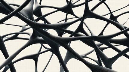 Close-up abstract 3D network of dark neural connections on light background. Brain and technology concept