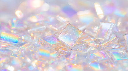 Colorful iridescent crystal fragments abstract art digital art bright environment close-up view visual splendor