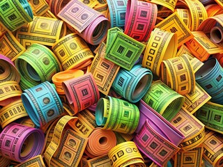 Raffle Ticket Draw, Lottery Tickets, Winning Tickets, Prize Draw, Raffle Prizes, Ticket Pile, Chance to Win, Lucky Draw, Raffle Event