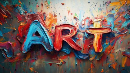 Fototapeta premium Colorful oil painting forming the word art on canvas