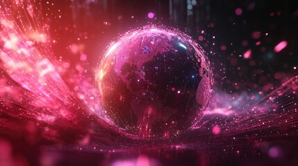 A futuristic representation of global connections, a globe surrounded by spinning holographic data points, sci-fi, high resolution, vibrant tones 