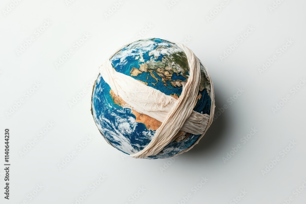 Poster a globe wrapped in twine symbolizes the interconnectedness and fragility of our planet.