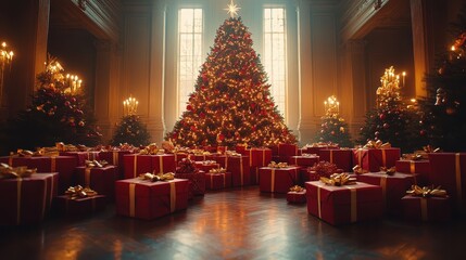 A beautifully decorated Christmas tree with glowing lights and sparkling ornaments