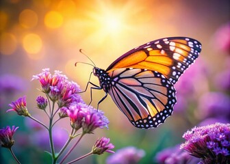 Naklejka premium Real Purple Monarch Butterfly Photography: Surreal Wings, Vibrant Colors, Nature Close Up