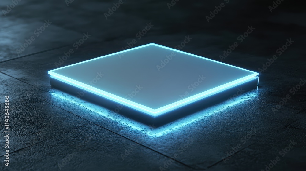 Poster a microchip with glowing edges placed on a frosted glass plate, creating a subtle and elegant futuri