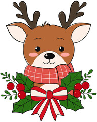 christmas reindeer with red ribbon