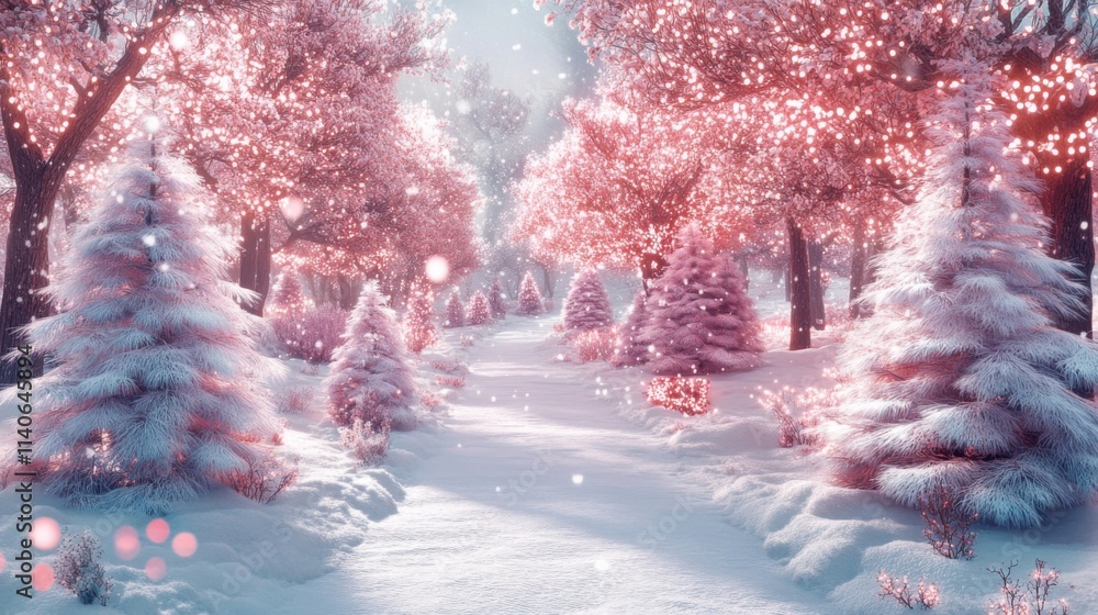 Poster a snowy path with trees covered in snow