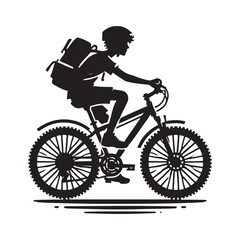 Person Riding a Bicycle Silhouette Vector Illustration, Solid White Background.