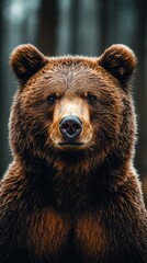 Obraz premium Powerful and Majestic Brown Bear in a Lush Forest Setting, Capturing the Essence of Wild Nature and Its Untamed Beauty, with Intense Eyes and Luxurious Fur Coat