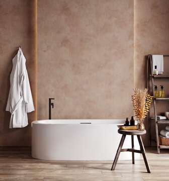 Fototapeta Bathroom in trend Mocha Mousse color Pantone 2025 year